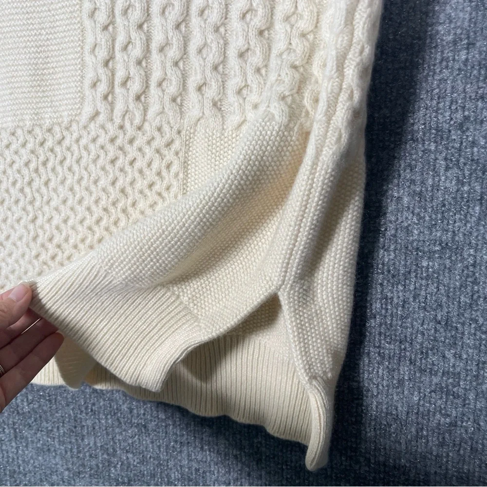 Nordstrom Womens Medium 100% Cashmere Ivory Knit 3D Patchwork Turtleneck Sweater